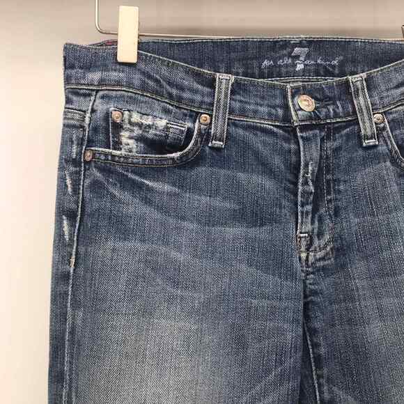 7 For All Mankind Crop Dojo Jean Womens 28 Blue Denim Straight Leg Stretch - Picture 3 of 12